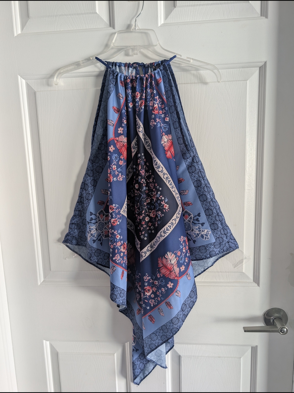Sexy Scarf Halter Tank Top Blue Print Bandana Skies Are Blue Festival Boho